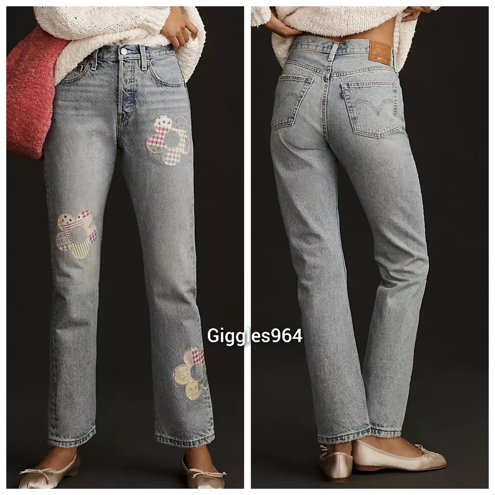 Levi's 501 Jeans Patchwork Daisy Flower